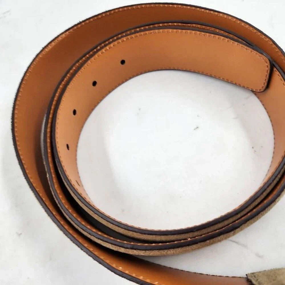 Magnanni Telante Suede & Leather Belt Men's 42 Taupe Nickel-Tone Square Buckle